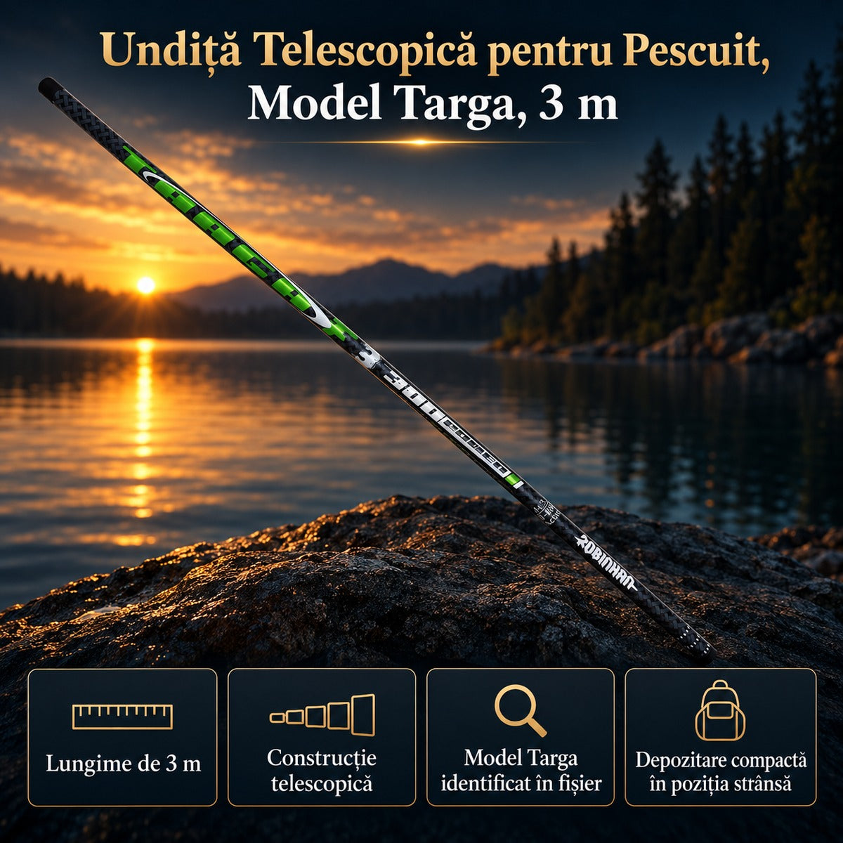 Undiță Telescopică pentru Pescuit, Model Targa, 3 m – imagine principală promoțională