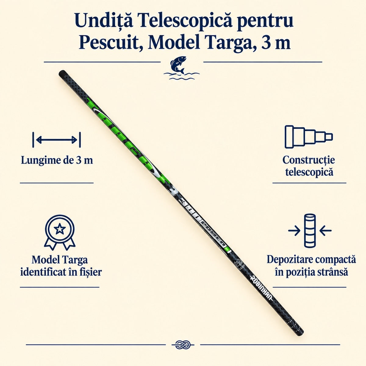 Undiță Telescopică pentru Pescuit, Model Targa, 3 m – caracteristici și beneficii