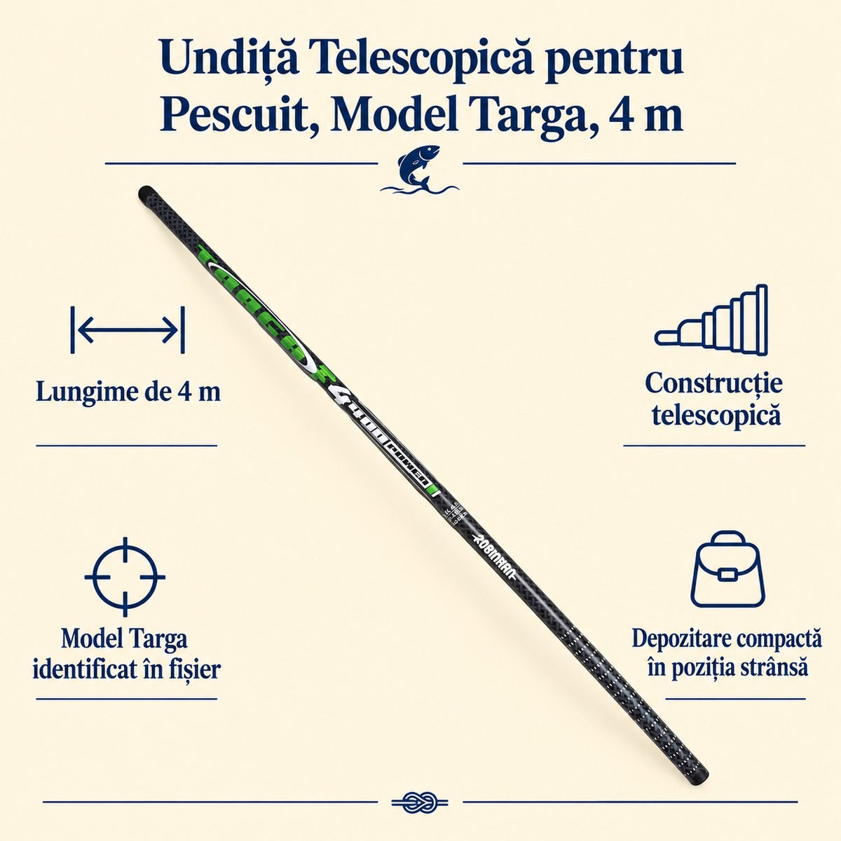 Undiță Telescopică pentru Pescuit, Model Targa, 4 m – caracteristici și beneficii
