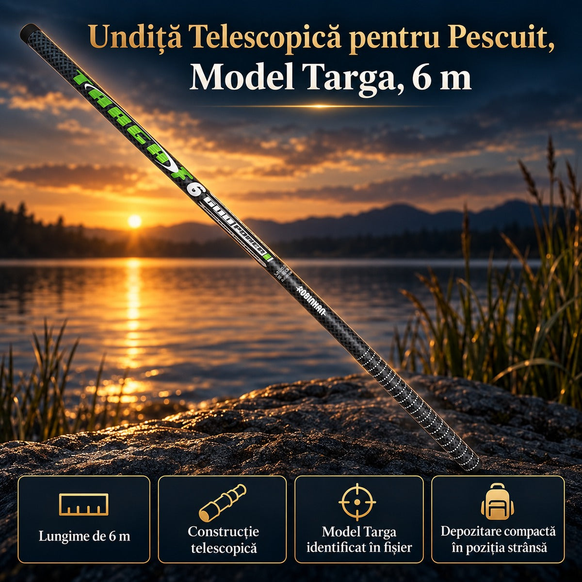 Undiță Telescopică pentru Pescuit, Model Targa, 6 m – imagine principală promoțională