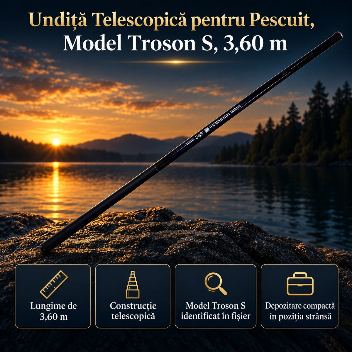 Undiță Telescopică pentru Pescuit, Model Troson S, 3,60 m – imagine principală promoțională