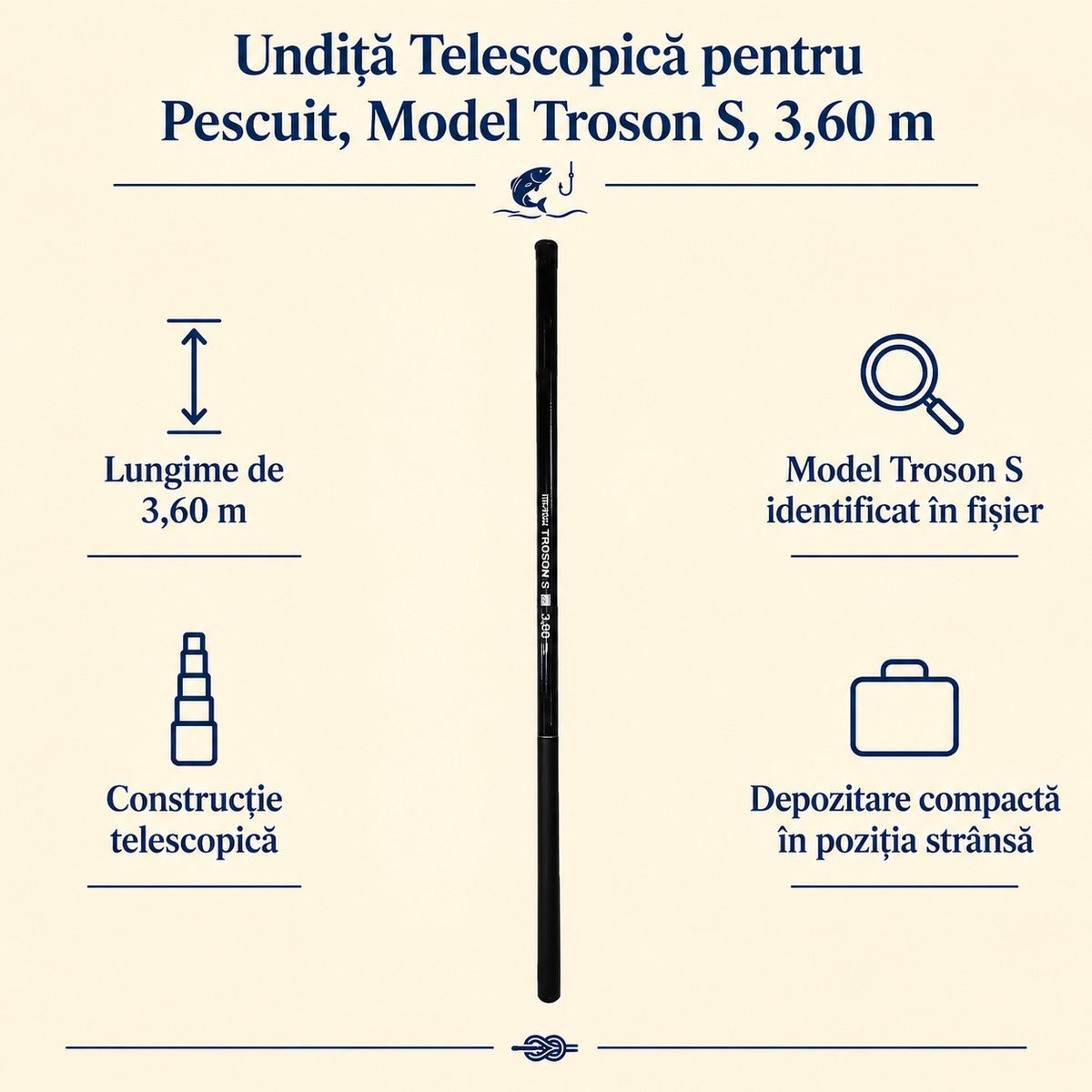 Undiță Telescopică pentru Pescuit, Model Troson S, 3,60 m – caracteristici și beneficii