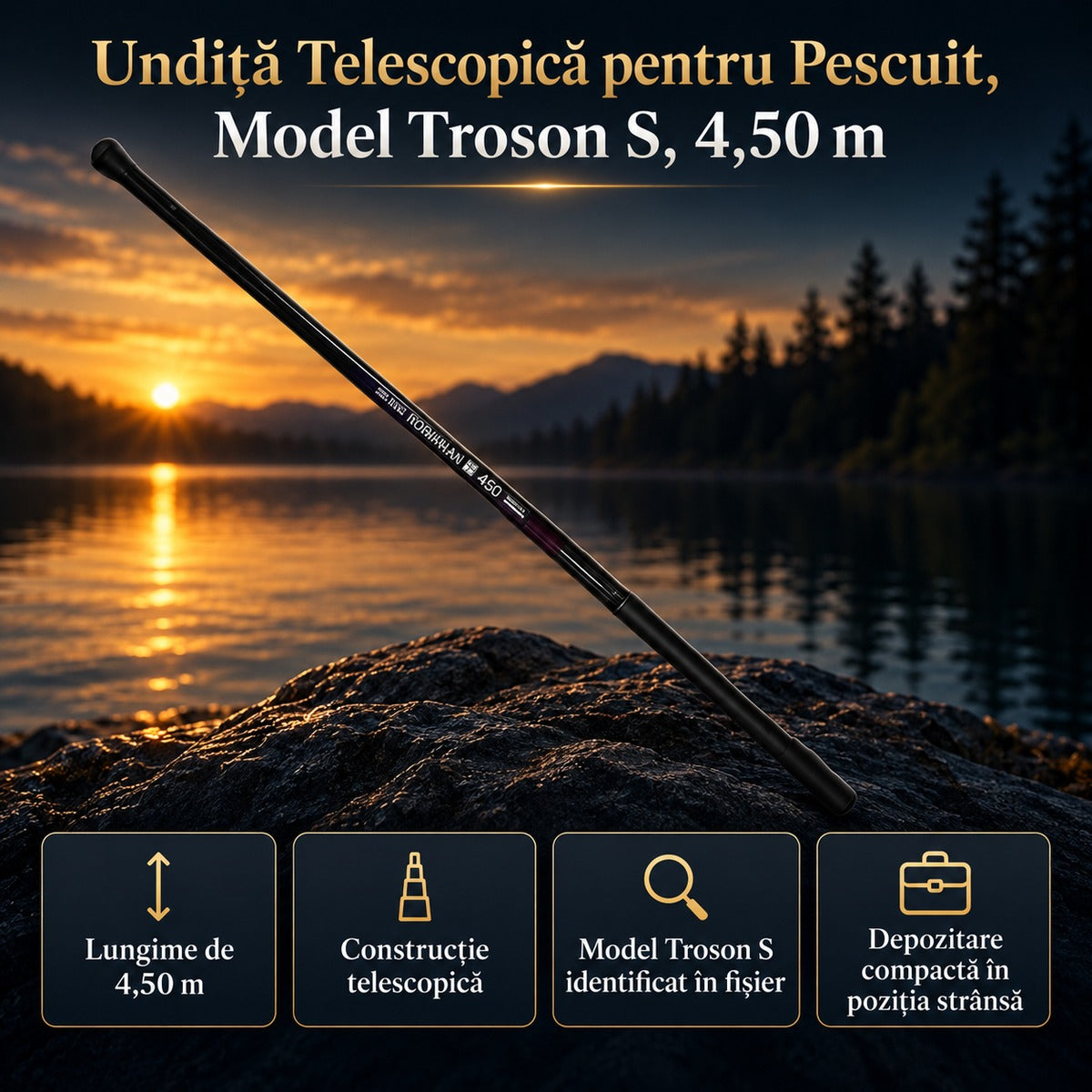 Undiță Telescopică pentru Pescuit, Model Troson S, 4,50 m – imagine principală promoțională