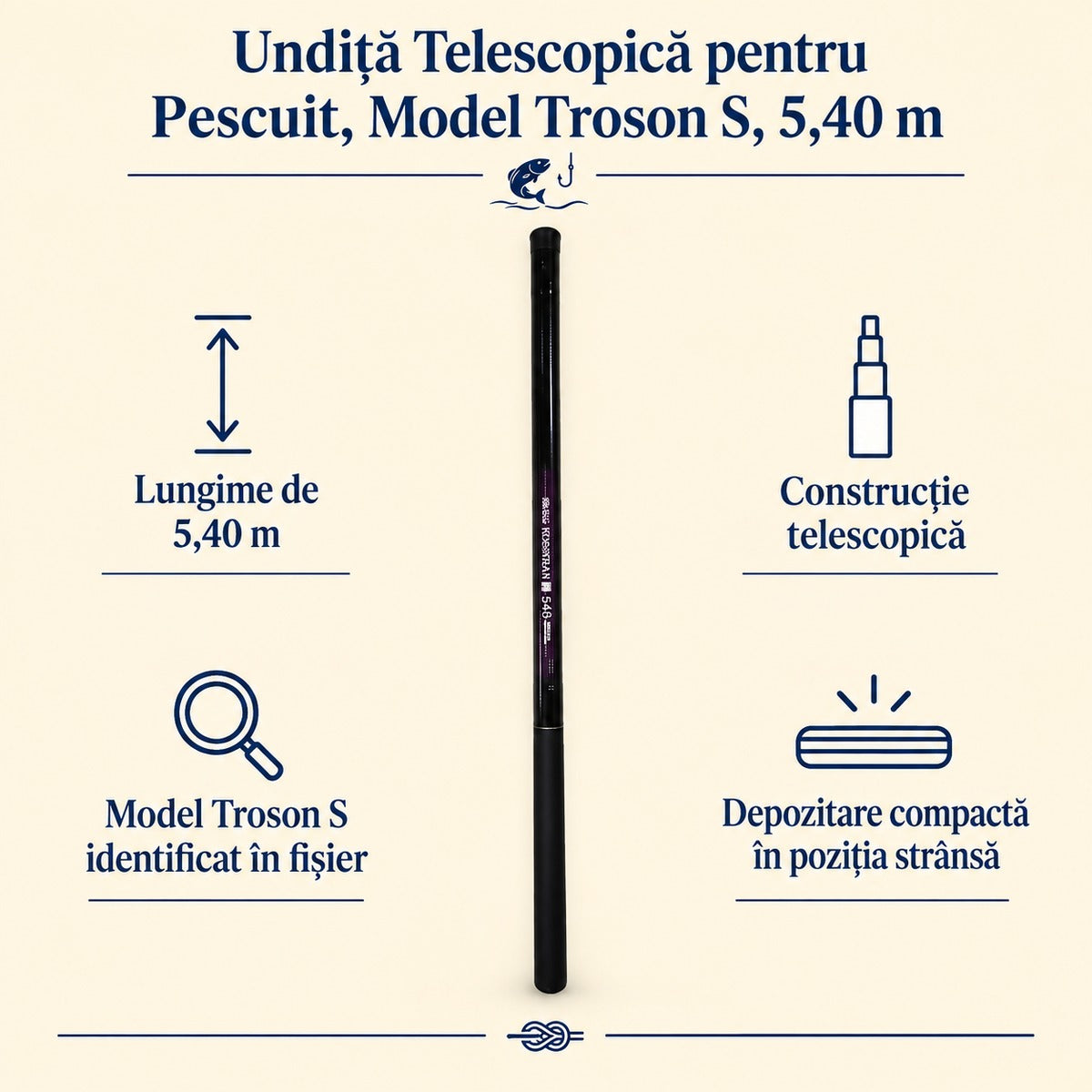 Undiță Telescopică pentru Pescuit, Model Troson S, 5,40 m – caracteristici și beneficii