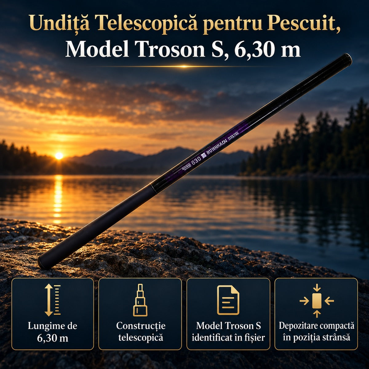 Undiță Telescopică pentru Pescuit, Model Troson S, 6,30 m – imagine principală promoțională