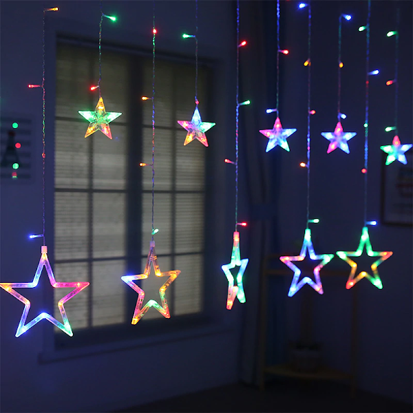 Perdea luminoasă LED, stele, 110 LED-uri, 3 × 1 m, multicoloră – imagine 2