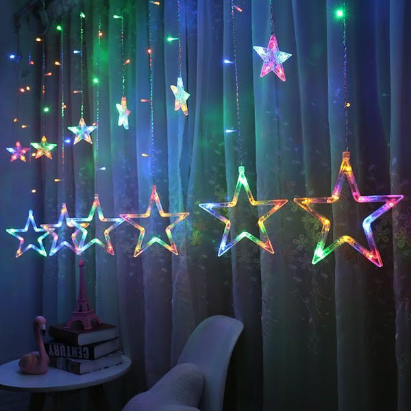 Perdea luminoasă LED, stele, 110 LED-uri, 3 × 1 m, multicoloră – imagine 1