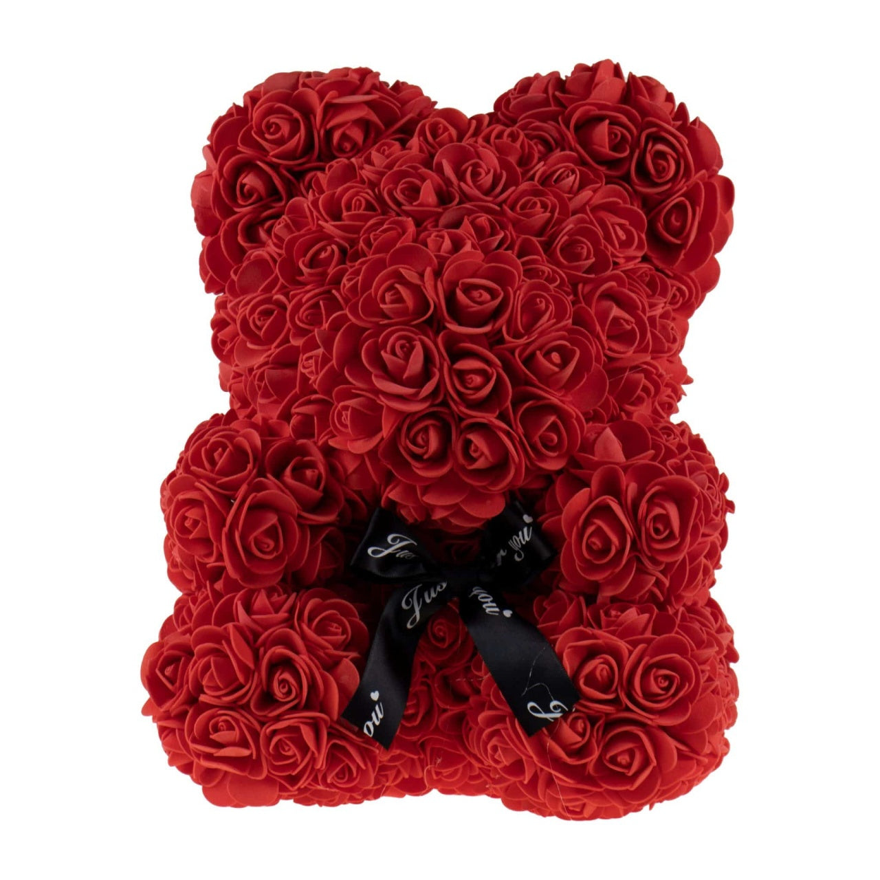 Ursulet decorativ din trandafiri de spuma, 30 cm, rosu, cu cutie