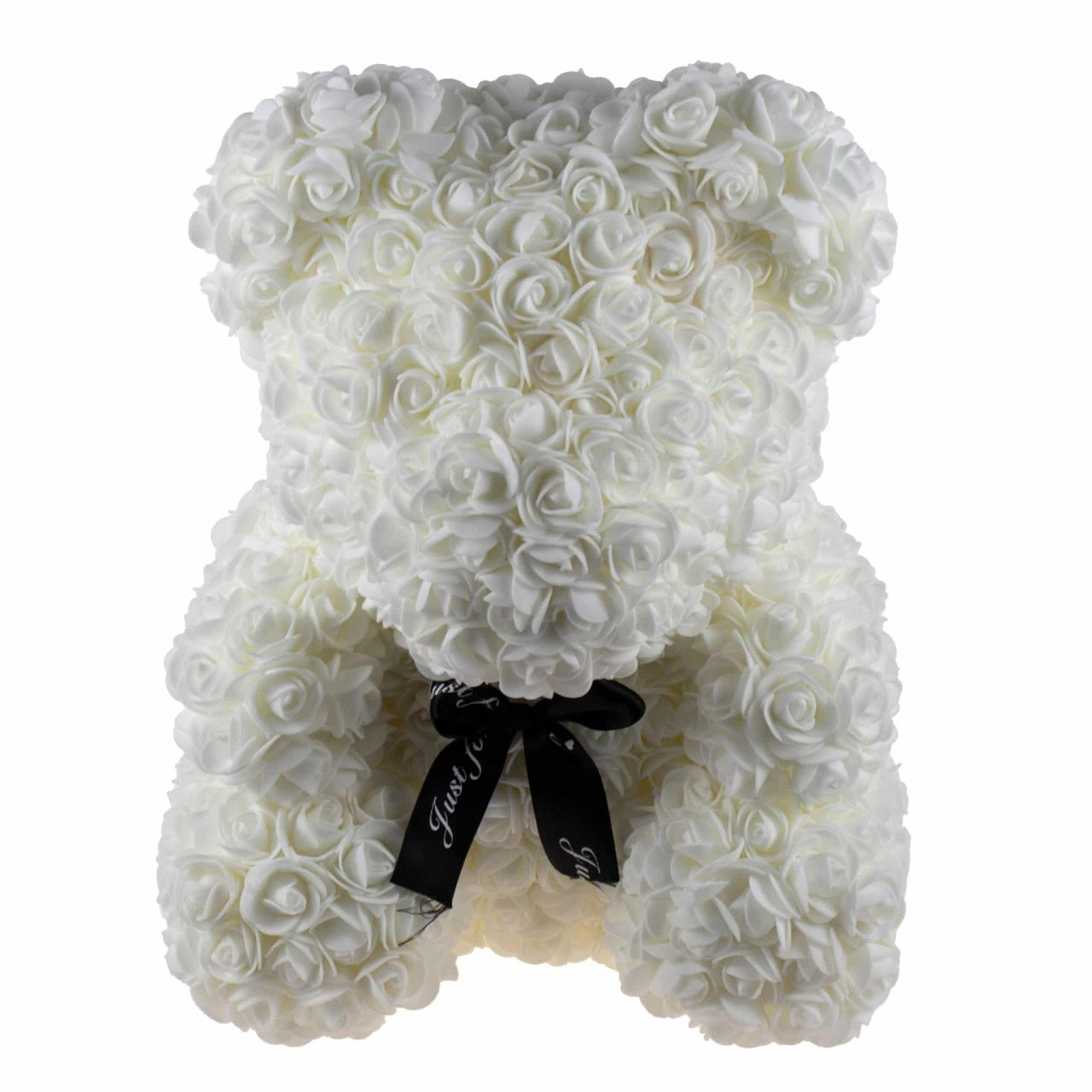 Ursulet din trandafiri de spuma, 35 cm, alb cu cutie cadou