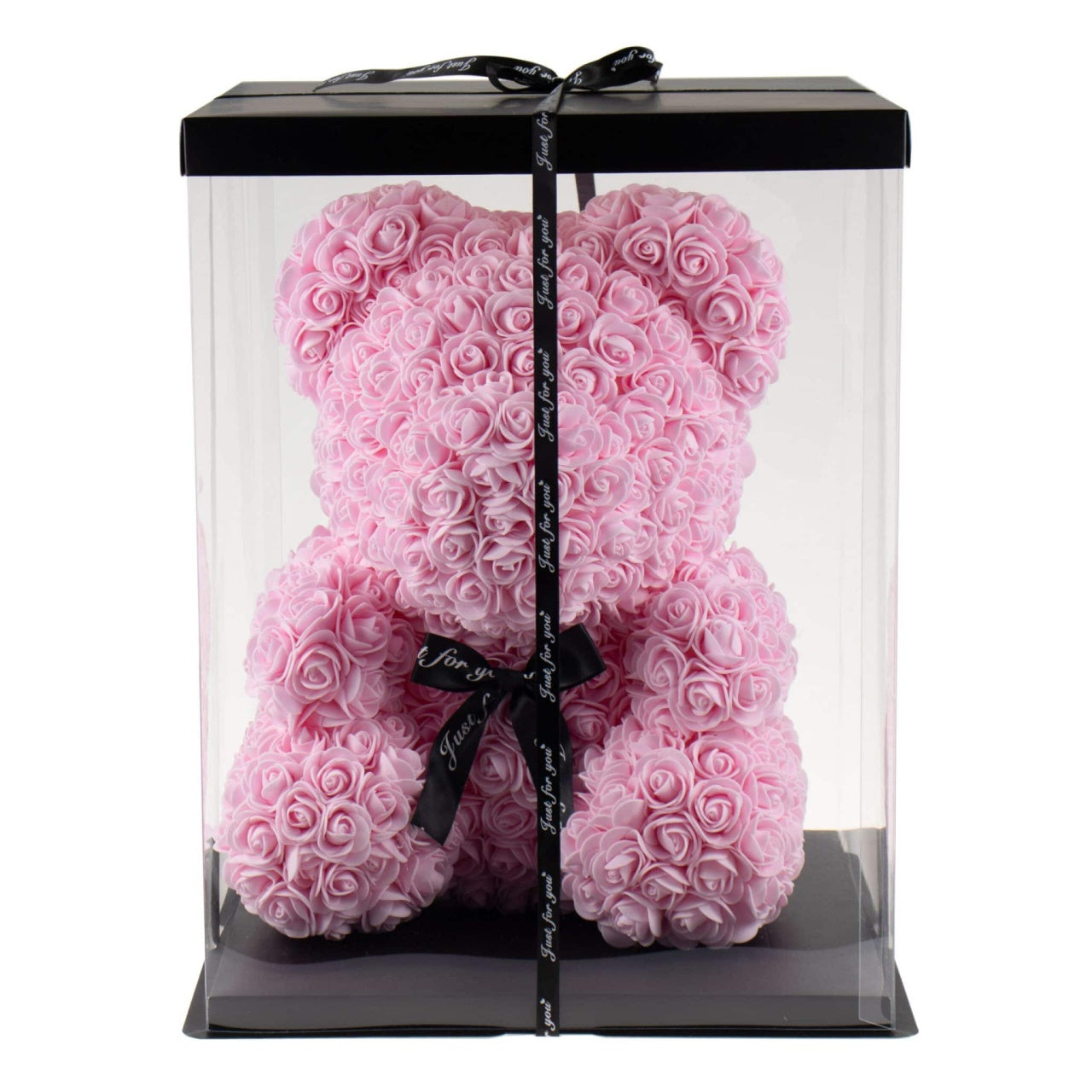 Ursulet din trandafiri de spuma 35 cm cu cutie, culoare roz