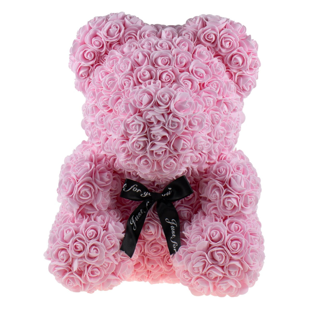 Ursulet din trandafiri de spuma 35 cm cu cutie, culoare roz