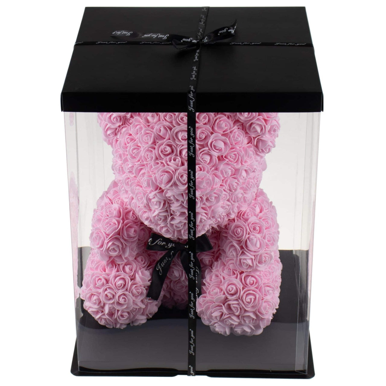 Ursulet din trandafiri de spuma 35 cm cu cutie, culoare roz