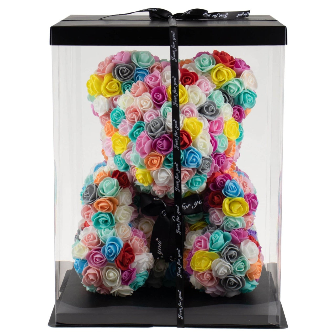 Ursulet din trandafiri de spuma, 35 cm, multicolor cu cutie cadou