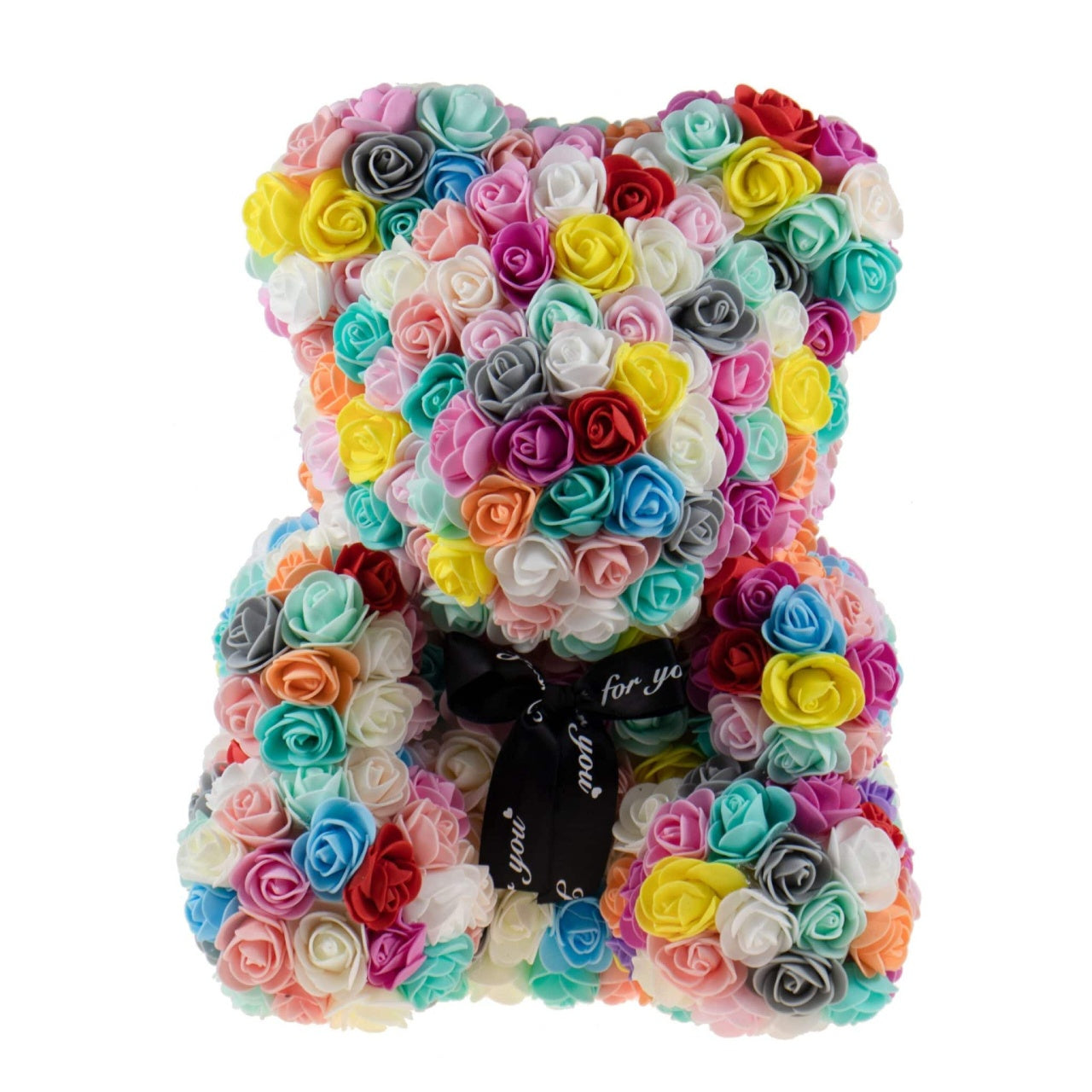 Ursulet din trandafiri de spuma, 35 cm, multicolor cu cutie cadou