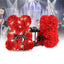 Ursulet floral FOXMAG24, confectionat din trandafiri de spuma, 25 cm, cutie decorativa inclusa, rosu