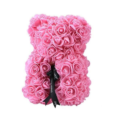 Ursulet floral roz, decorat manual cu trandafiri de spuma, Teddy Bear 25 cm