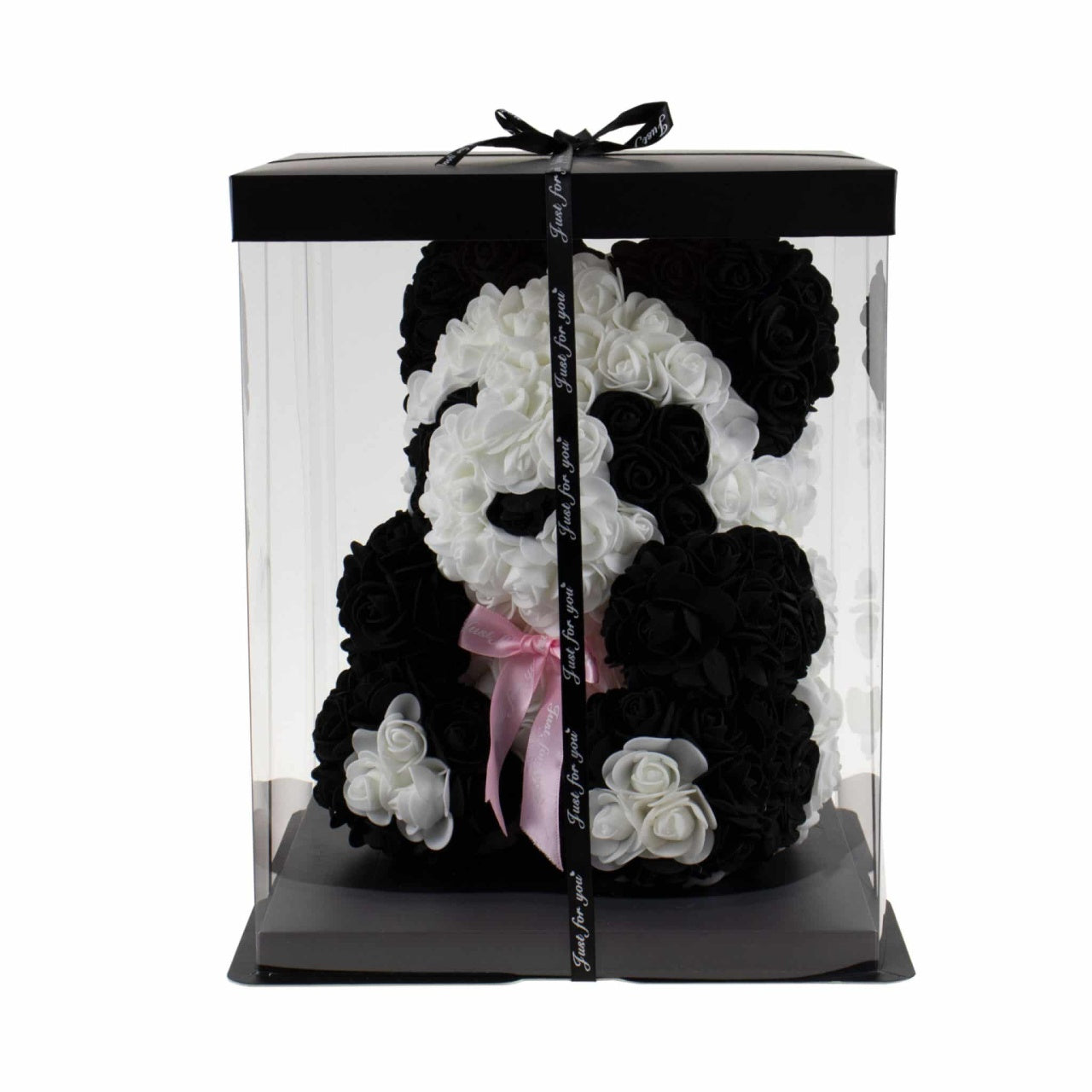 Ursulet panda din trandafiri de spuma, 30 cm, cu cutie cadou