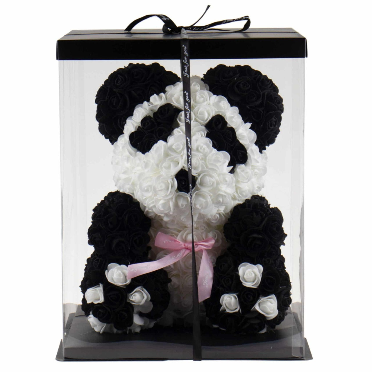 Ursulet panda din trandafiri de spuma cu cutie, 35 cm