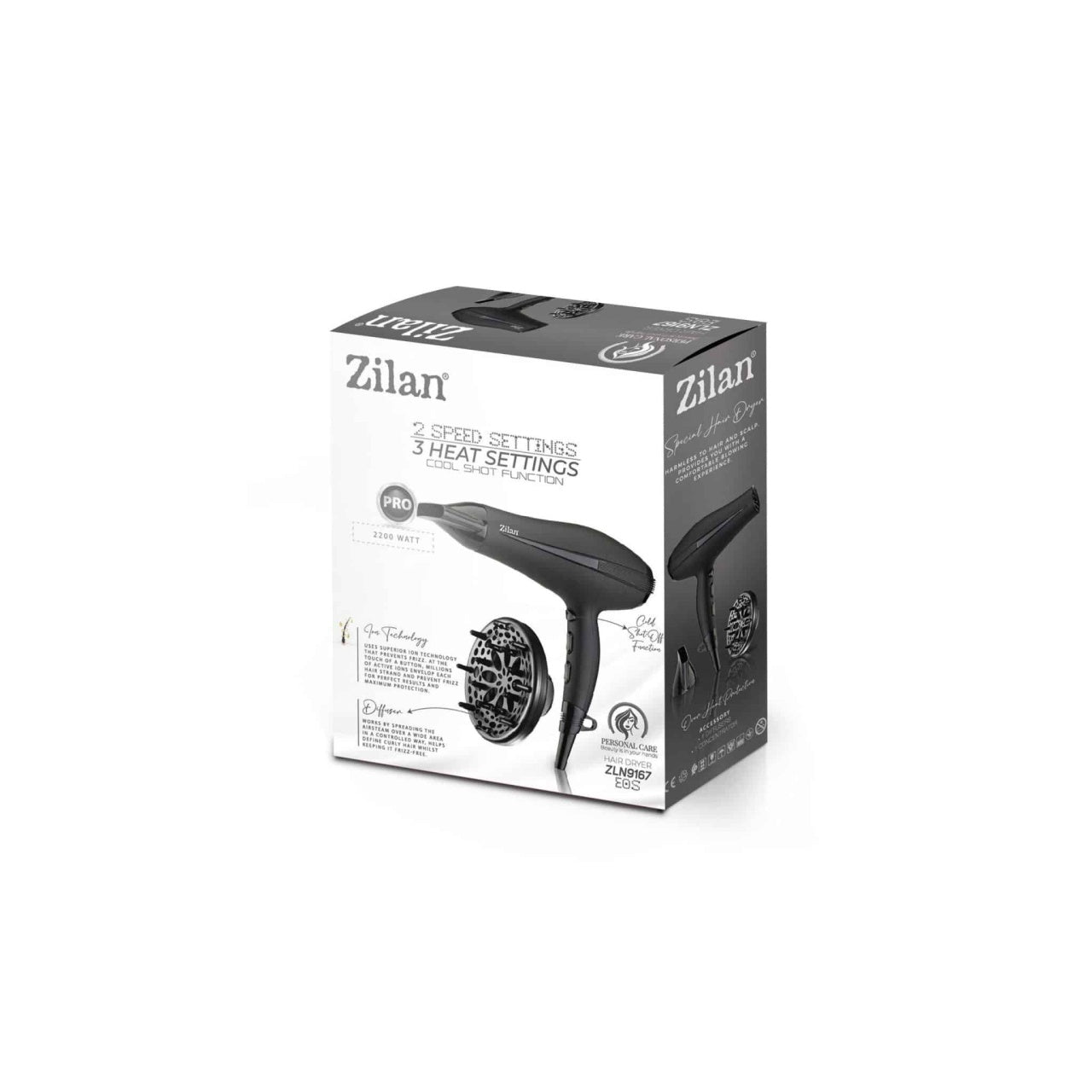 Uscator de par 2200W cu 2 trepte de viteza si functie ionica