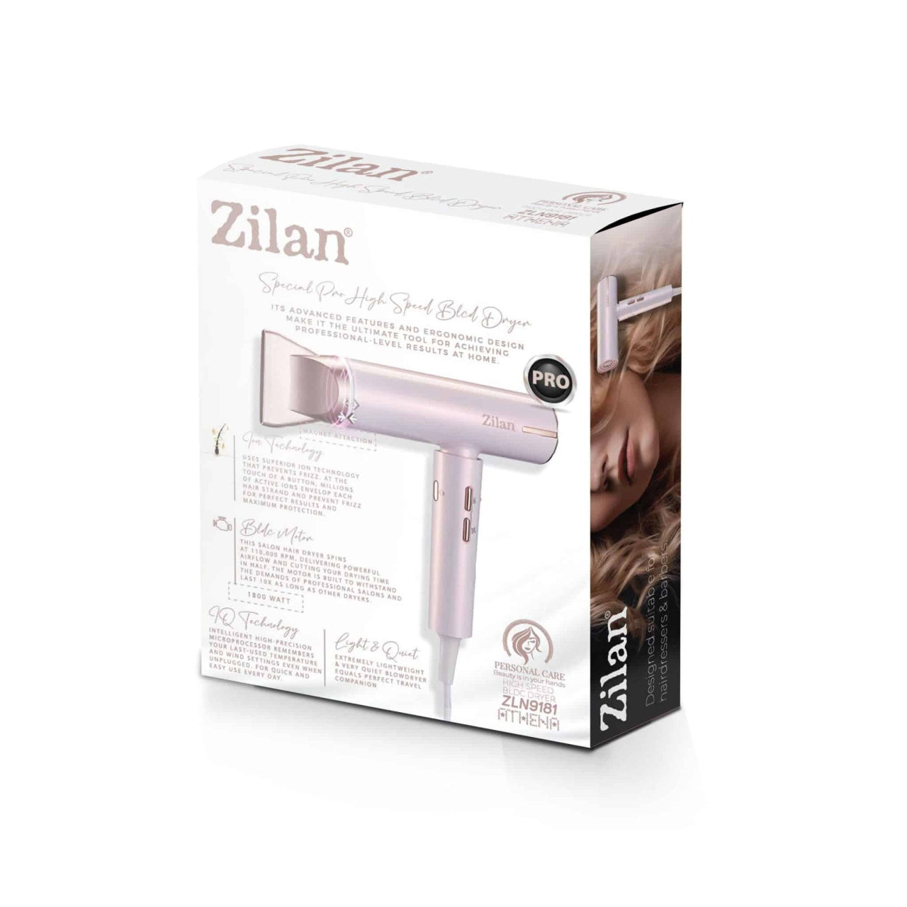 Uscator de par ATHENA ROSE, putere 1800W, 3 trepte viteza, functie ionica