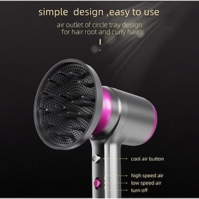 Uscator de par, cu 2 trepte de viteza, 2 capete, putere 1250 W, cu functia aer rece/cald, gri/fucsia