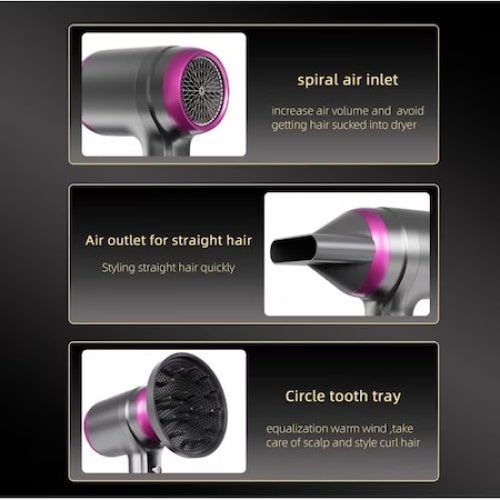 Uscator de par, cu 2 trepte de viteza, 2 capete, putere 1250 W, cu functia aer rece/cald, gri/fucsia