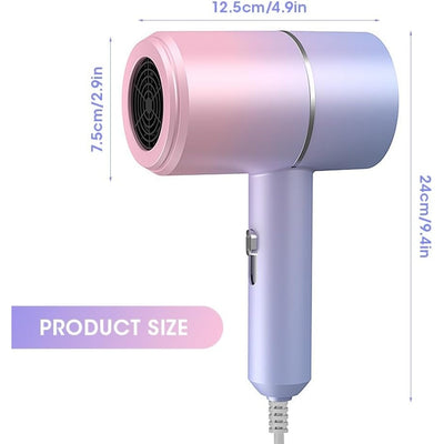 Uscator de par ionic cu uscare rapida, pliabil, cu un capat detasabil, putere 2000W, 2 trepte de temperatura, roz/mov