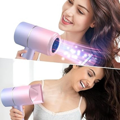 Uscator de par ionic cu uscare rapida, pliabil, cu un capat detasabil, putere 2000W, 2 trepte de temperatura, roz/mov