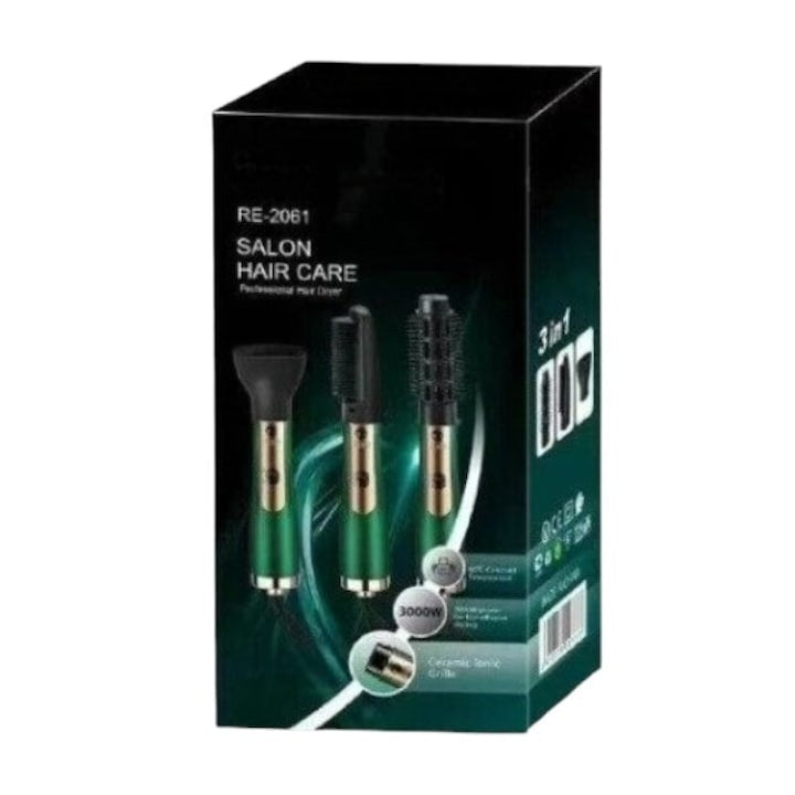 Uscator de par Multifunctional 3000W 3 in 1, Uscare, Indreptare, Ondulare, Perie Rotativa Profesionala