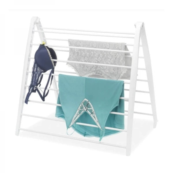 Uscator de rufe pliabil, compact, cu 16 suporturi, dimensiuni 165 x 68 cm, din metal, usor de depozitat, greutate maxima suportata 32 kg, alb
