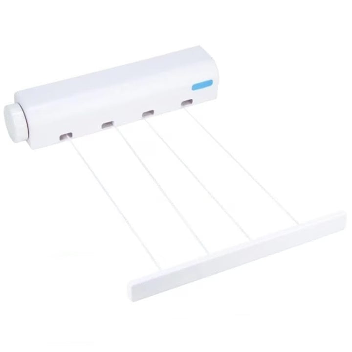 Uscator de rufe retractabil, cu 4 sarme si carlige, lungime maxima 3, 2 metri, alb
