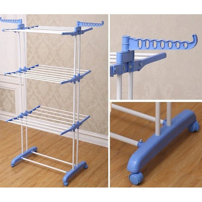 Uscator de rufe, vertical, capacitate de uscare 40 kg de haine, pliabil si mobil, compact, cu 3 niveluri de uscare, argintiu/albastru