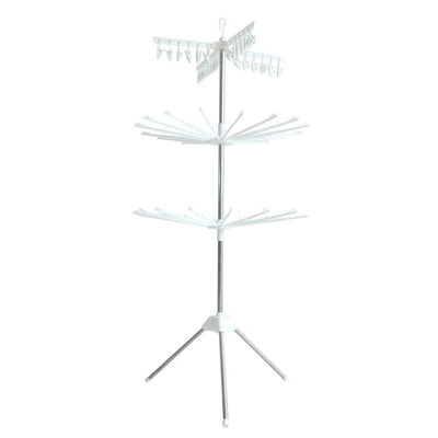Uscator de rufe vertical, cu 3 niveluri rotative, 1 nivel cu clesti, pliabil, uscor de depozitat, din metal si plastic, alb/argintiu