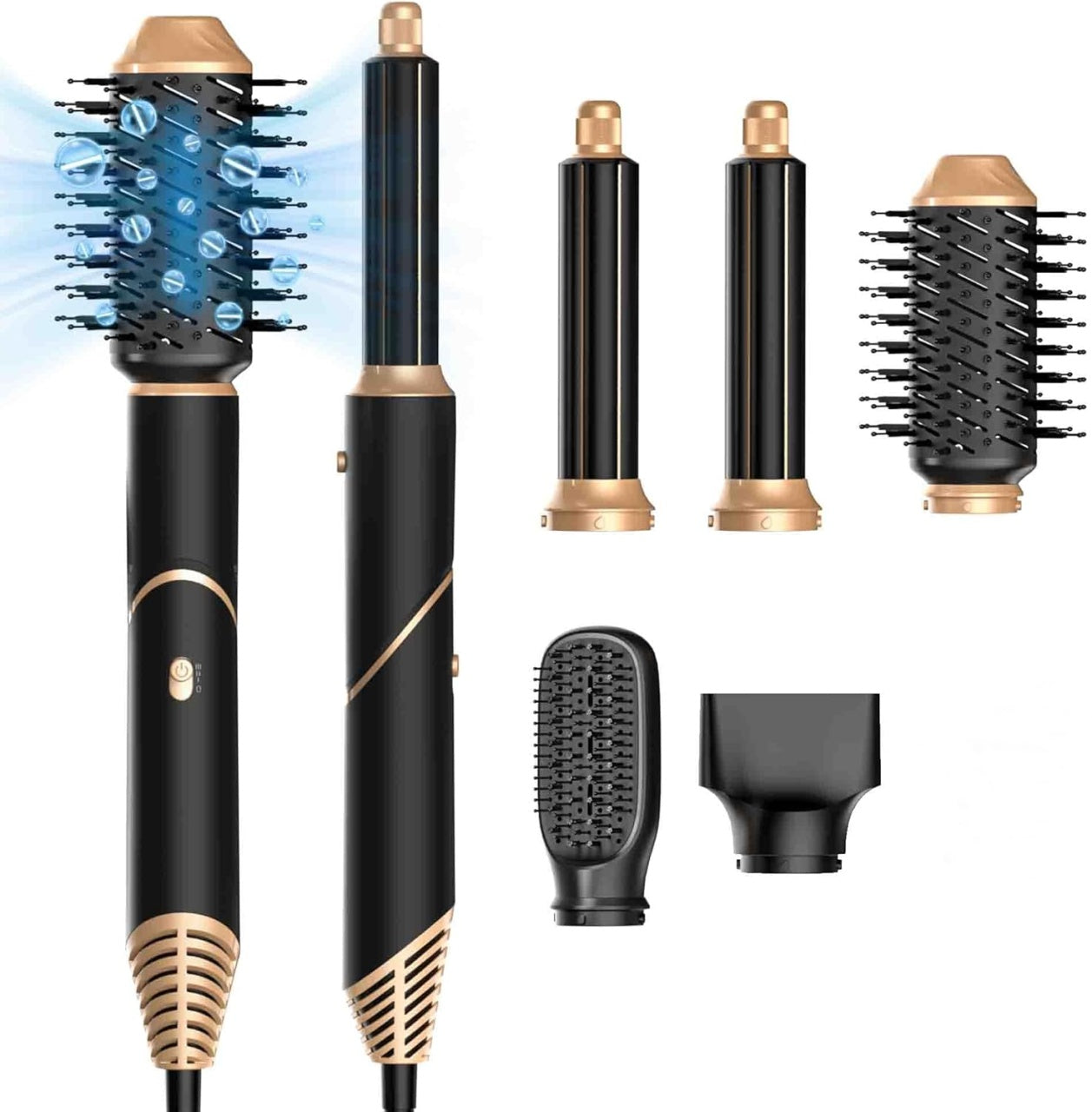 Uscator par 5 in 1, cu dispozitiv de ondulare automata, set de perii pentru uscare si ondulare par cu utilizare multipla, 3 trepte de temperatura, 1000W, negru