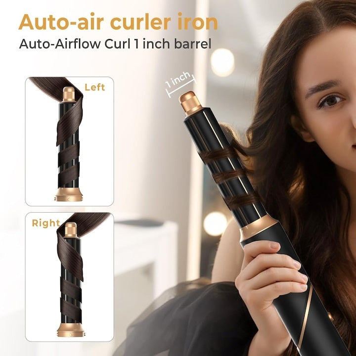 Uscator par 5 in 1, cu dispozitiv de ondulare automata, set de perii pentru uscare si ondulare par cu utilizare multipla, 3 trepte de temperatura, 1000W, negru