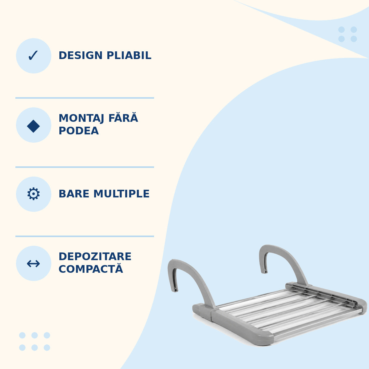 Uscător Pliabil pentru Rufe, Montaj pe Calorifer sau Balcon, Gri – imagine 3