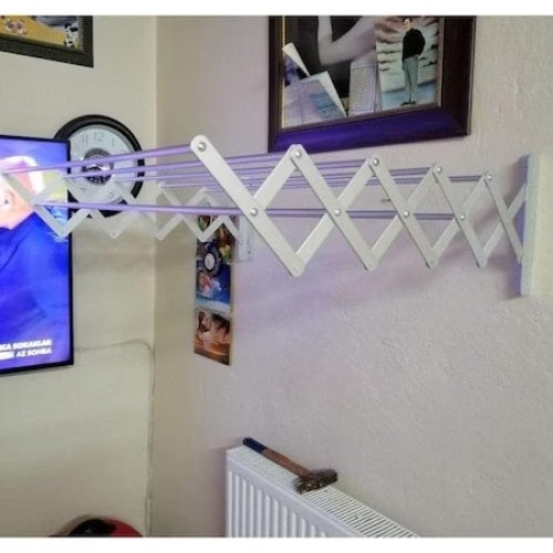 Uscator rufe metalic, extensibil, cu 5 bare, 70cm, prindere pe perete, suprafata de uscare 5m, argintiu