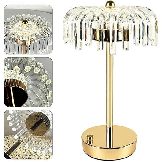 Veioza de masa, decorativa, 3 culori, reincarcabila, vintage, fara fir, 1200 mAh, control tactil, lampa de cristal tip meduza, transparent