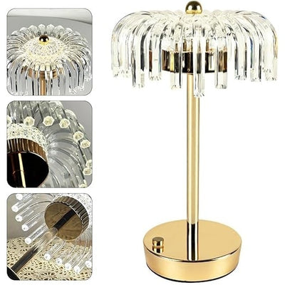 Veioza de masa, decorativa, 3 culori, reincarcabila, vintage, fara fir, 1200 mAh, control tactil, lampa de cristal tip meduza, transparent