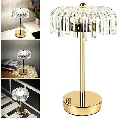 Veioza de masa, decorativa, 3 culori, reincarcabila, vintage, fara fir, 1200 mAh, control tactil, lampa de cristal tip meduza, transparent