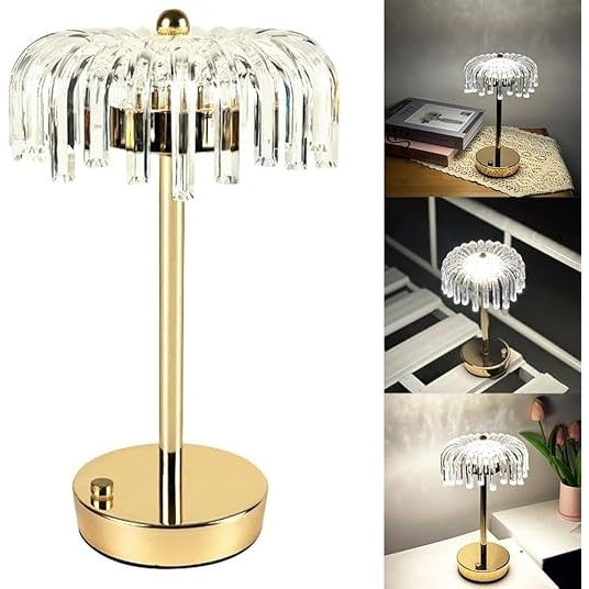 Veioza de masa, decorativa, 3 culori, reincarcabila, vintage, fara fir, 1200 mAh, control tactil, lampa de cristal tip meduza, transparent