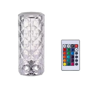 Veioza de masa, decorativa, cu telecomanda, atenuare prin atingere, din sticla, cu 16 culori, transparent