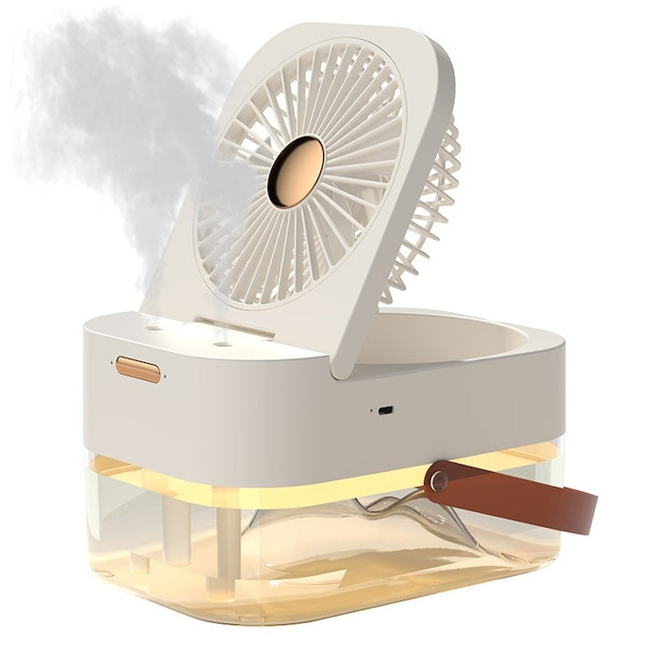 Ventilator 2 in 1, purificare si umidificare aer, portabil, rezervor apa, 3 trepte de viteza, 3 trepte pulverizare, incarcare USB, dimensiuni 12.5 x 22 x 16 cm, alb
