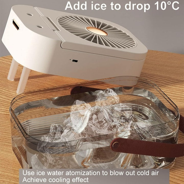 Ventilator 2 in 1, purificare si umidificare aer, portabil, rezervor apa, 3 trepte de viteza, 3 trepte pulverizare, incarcare USB, dimensiuni 12.5 x 22 x 16 cm, alb