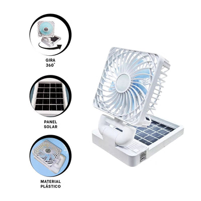 Ventilator auto cu panou solar, portabil, reîncărcabil, pliabil, foarte puternic, din ABS, 3 niveluri de putere, alb