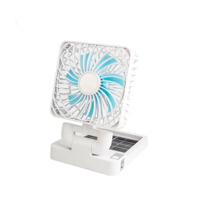 Ventilator auto cu panou solar, portabil, reîncărcabil, pliabil, foarte puternic, din ABS, 3 niveluri de putere, alb