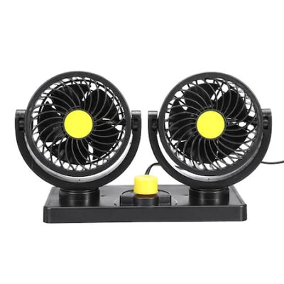 Ventilator auto dublu, cu 2 trepte de viteza, putere 10W, rotire 360°, lungime cablu 2 m, negru