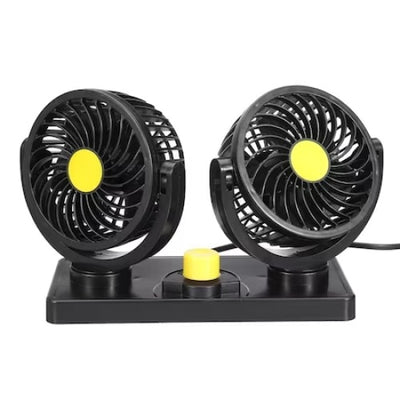 Ventilator auto dublu, cu 2 trepte de viteza, putere 10W, rotire 360°, lungime cablu 2 m, negru