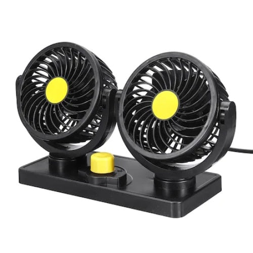 Ventilator auto dublu, cu 2 trepte de viteza, putere 10W, rotire 360°, lungime cablu 2 m, negru