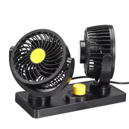 Ventilator auto dublu, cu 2 trepte de viteza, putere 10W, rotire 360°, lungime cablu 2 m, negru